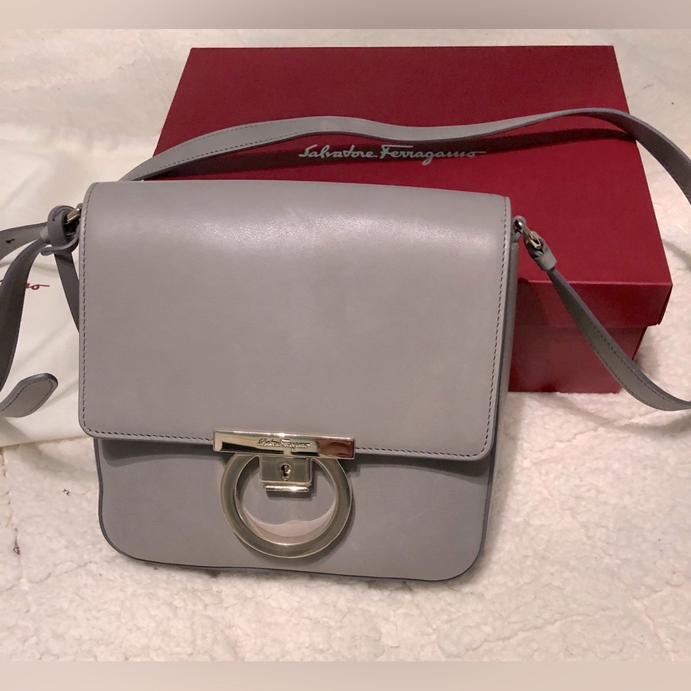 Authentic Leather urban gray calf SALVATORE
FERRAGAMO shoulder bag